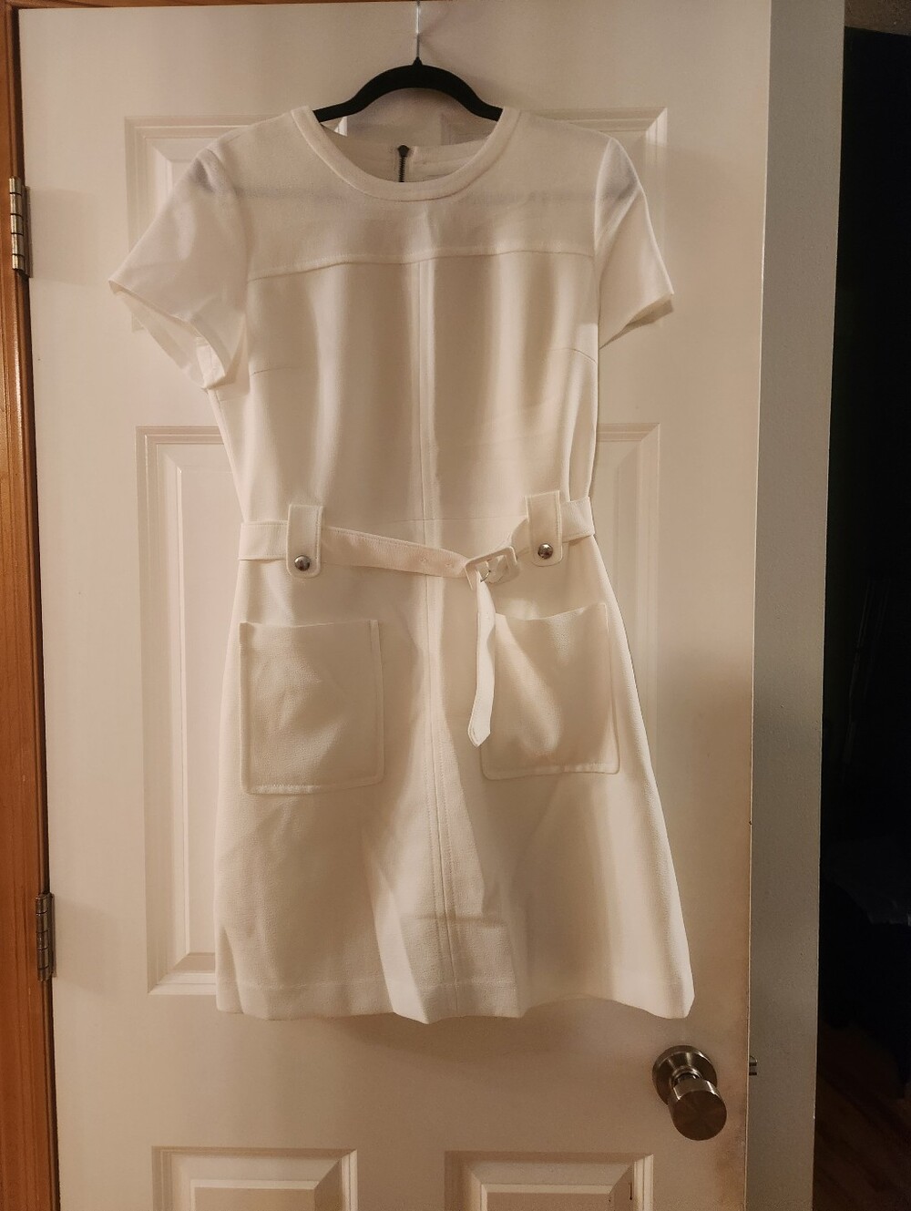 Club Monaco Ivory Short-Sleeve Belted Mini Dress, Size 8